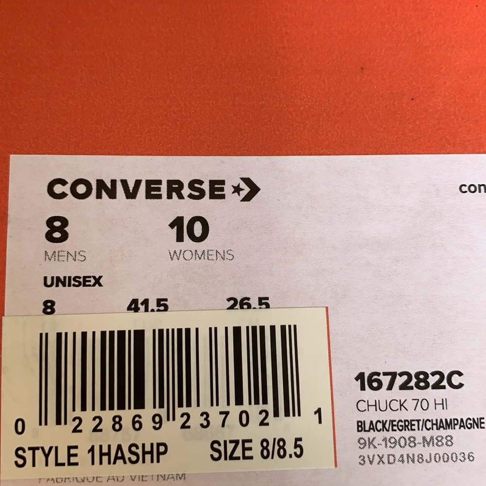 CONVERSE CHUCK 70 HI BLACK/EGRET/CHAMPAGNE TAN MEN - Picture 16 of 16